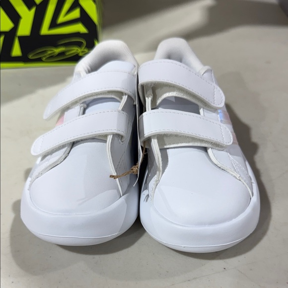 adidas Kids White Sneakers with Iridescent Stripes - Picture 3 of 5
